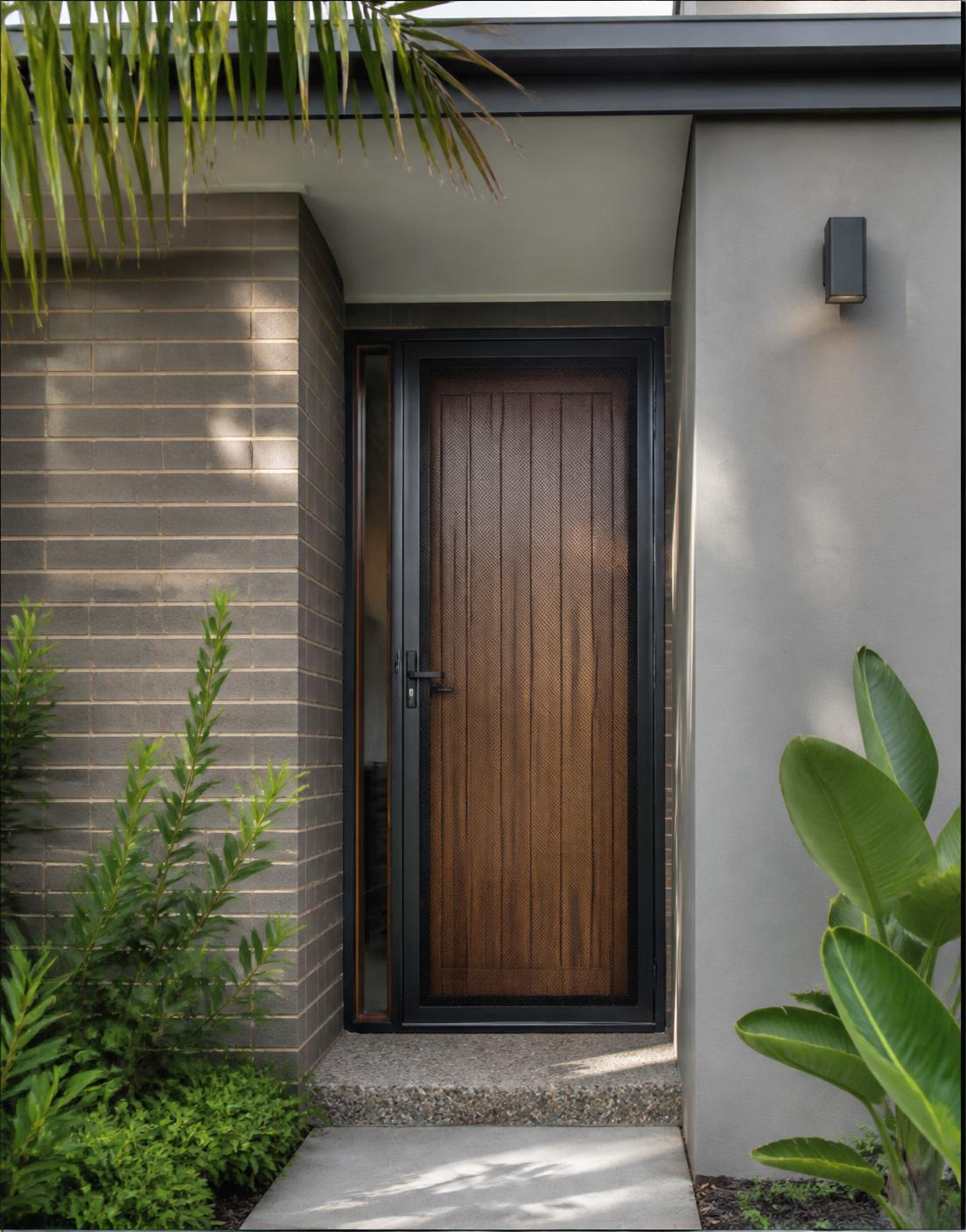Black aluminium security screen door on a Brisbane home